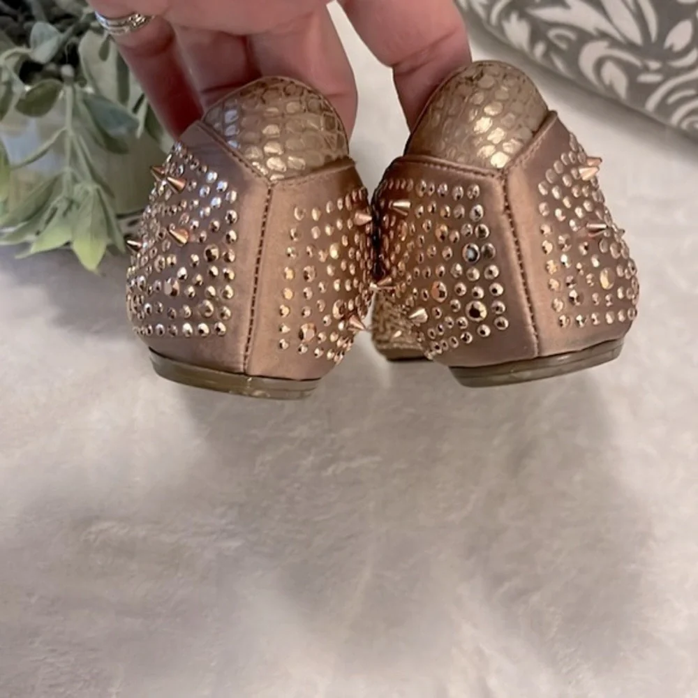 Sam Edelman Woman’s Jolie Leather Sparkle Rose Gold Studded Ballet Flats Sz 6